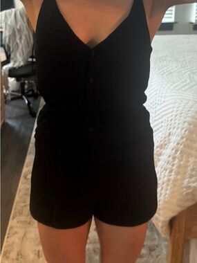 Black Button-Front V-Neck Romper with tie at waist from Top Shop